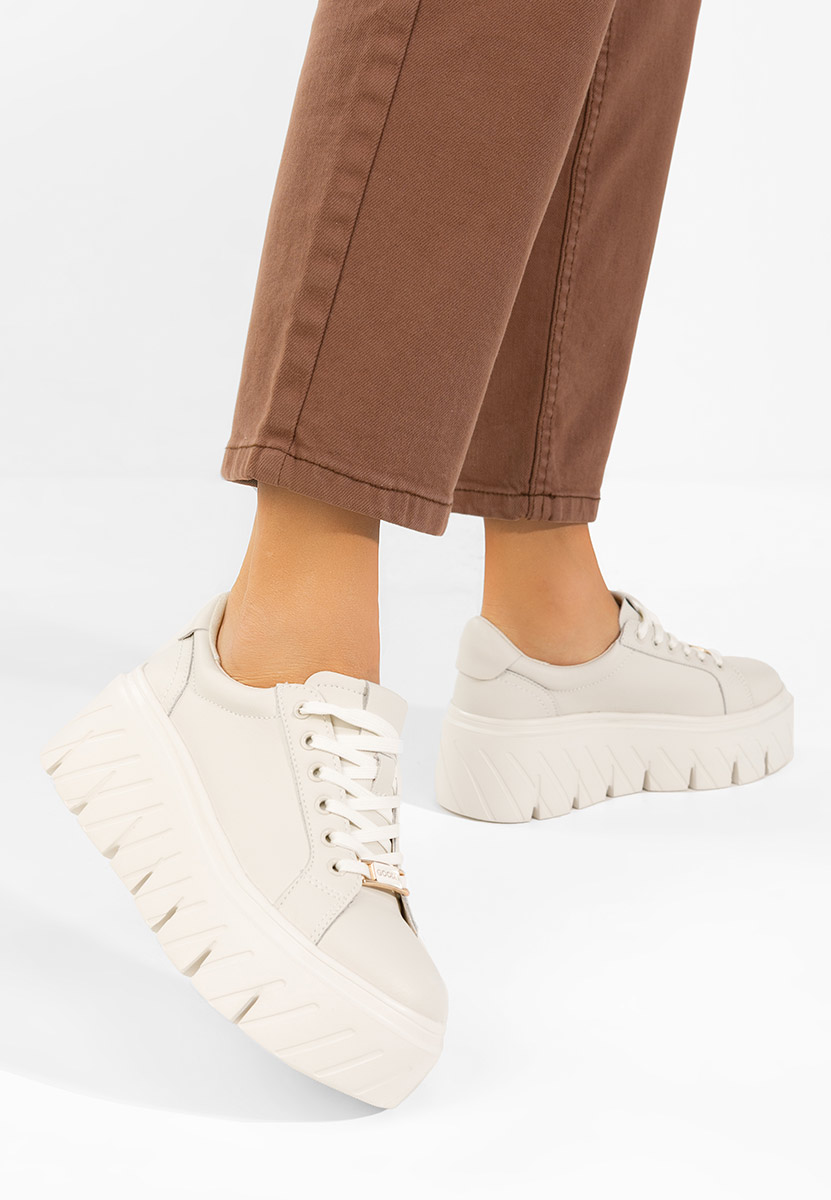 Baskets pour femme en cuir beige Nabashia V2