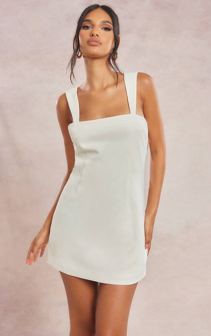 Crème Robe Droite En Sergé Avec Nœud Et Découpes