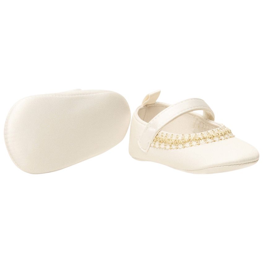 Babies en satin de cérémonie avec broderie pour bébé fille - Blanc