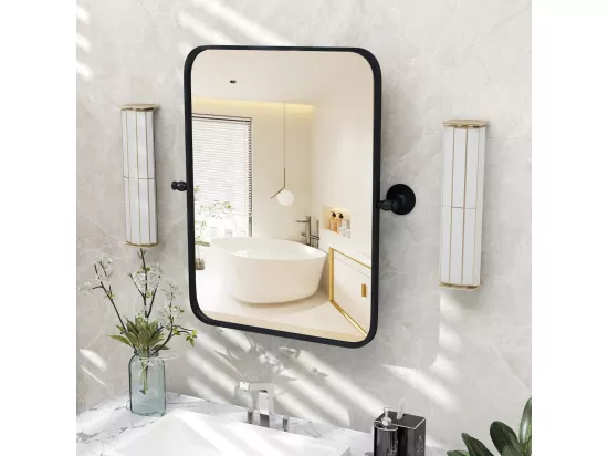 Miroir Salle de Bain 76,5 × 56 cm,4MM Verre Argenté sans Cuivre, Miroir rectangulaire pivotant, Films antidéflagrant