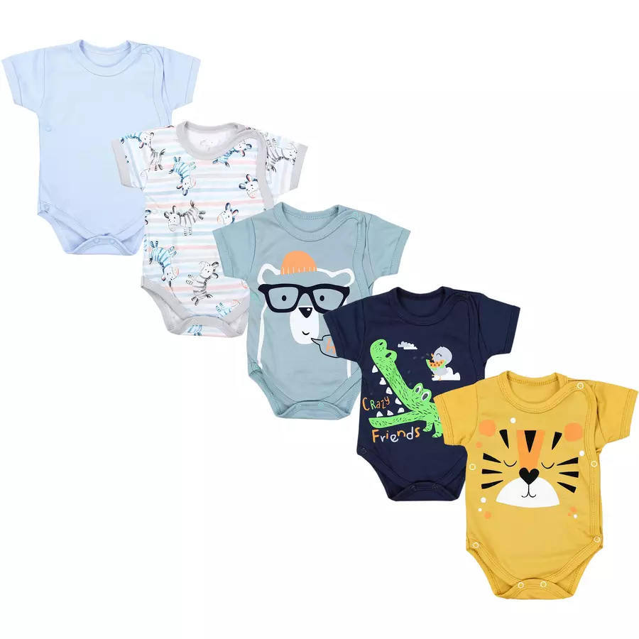 TupTam Baby Jungen Kurzarm Wickelbody 5er Set blaugelb