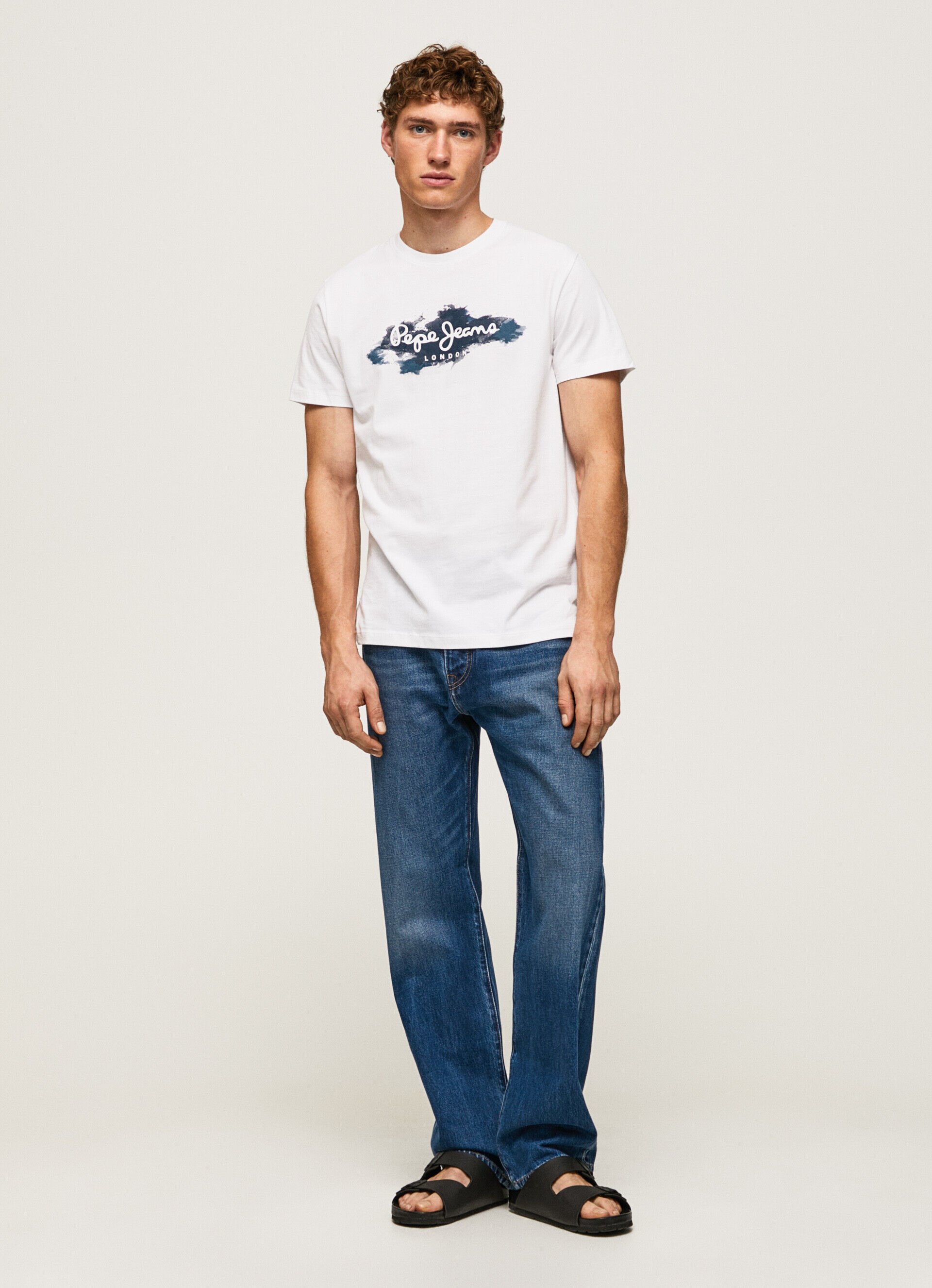 Camiseta de algodão com logo de pinceladas - branca