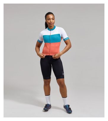 Maillot Manches Courtes Femme Le Col Léger Sport Blanc/Bleu/Orange