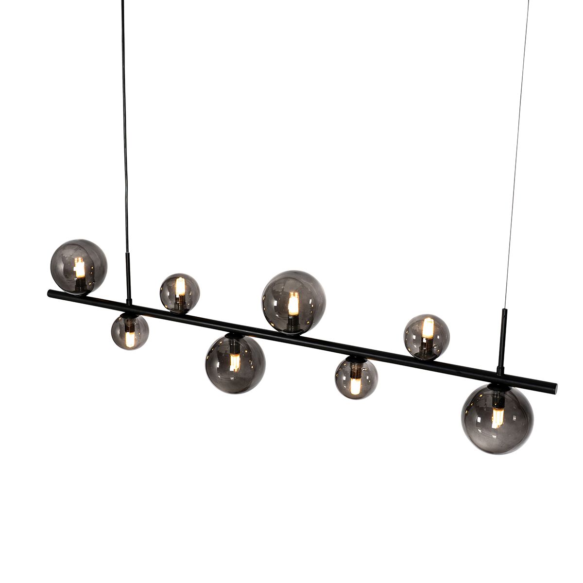 Hanglamp zwart met smoke glas langwerpig 8-lichts - Monaco