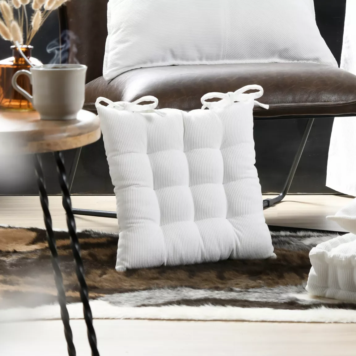 Coussin de chaise carré velours (38 x 38 cm) Dandy Ecru