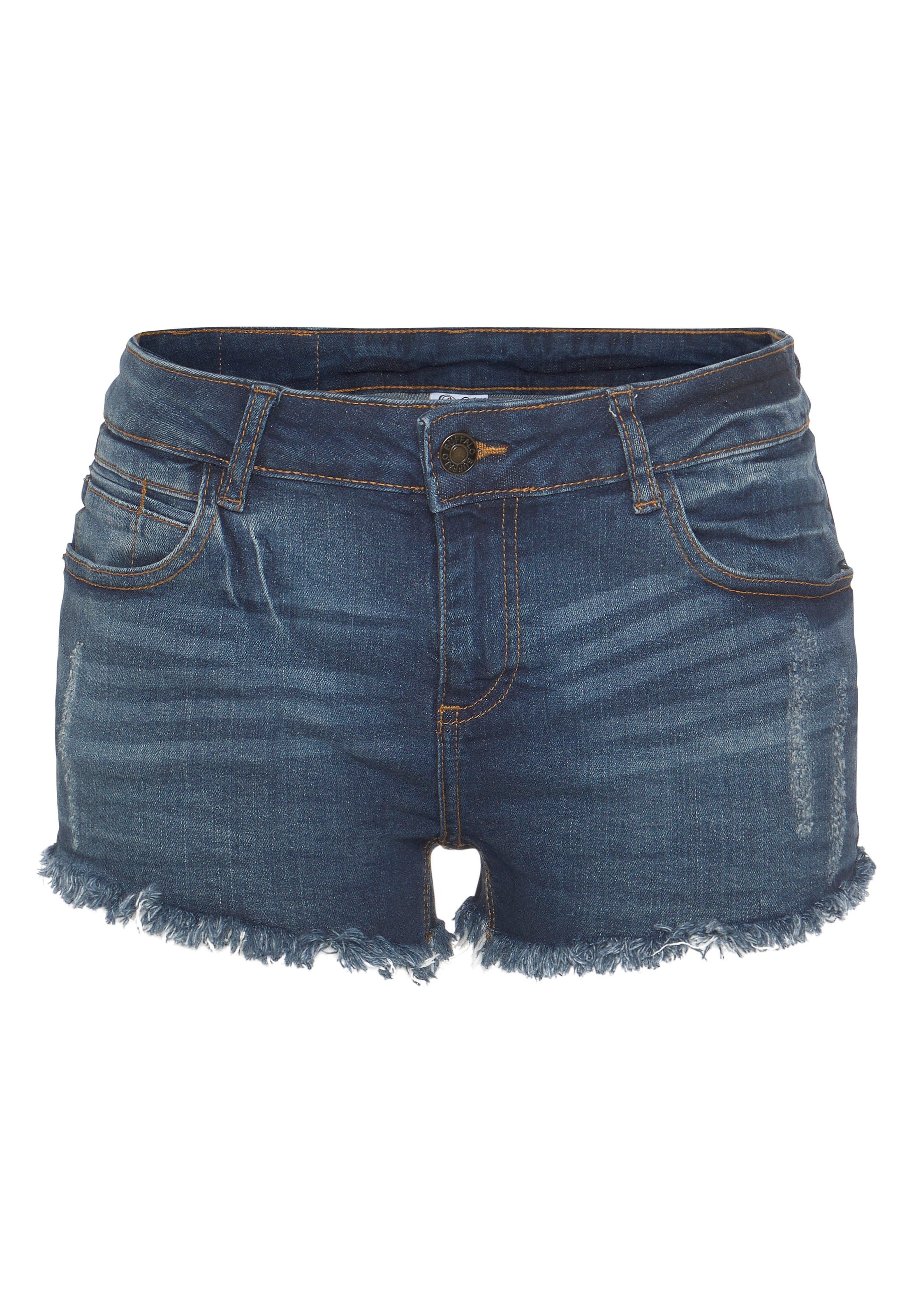 Buffalo Jeanshotpants , mit Fransen am Saum, Shorts aus elastischer Baumwolle