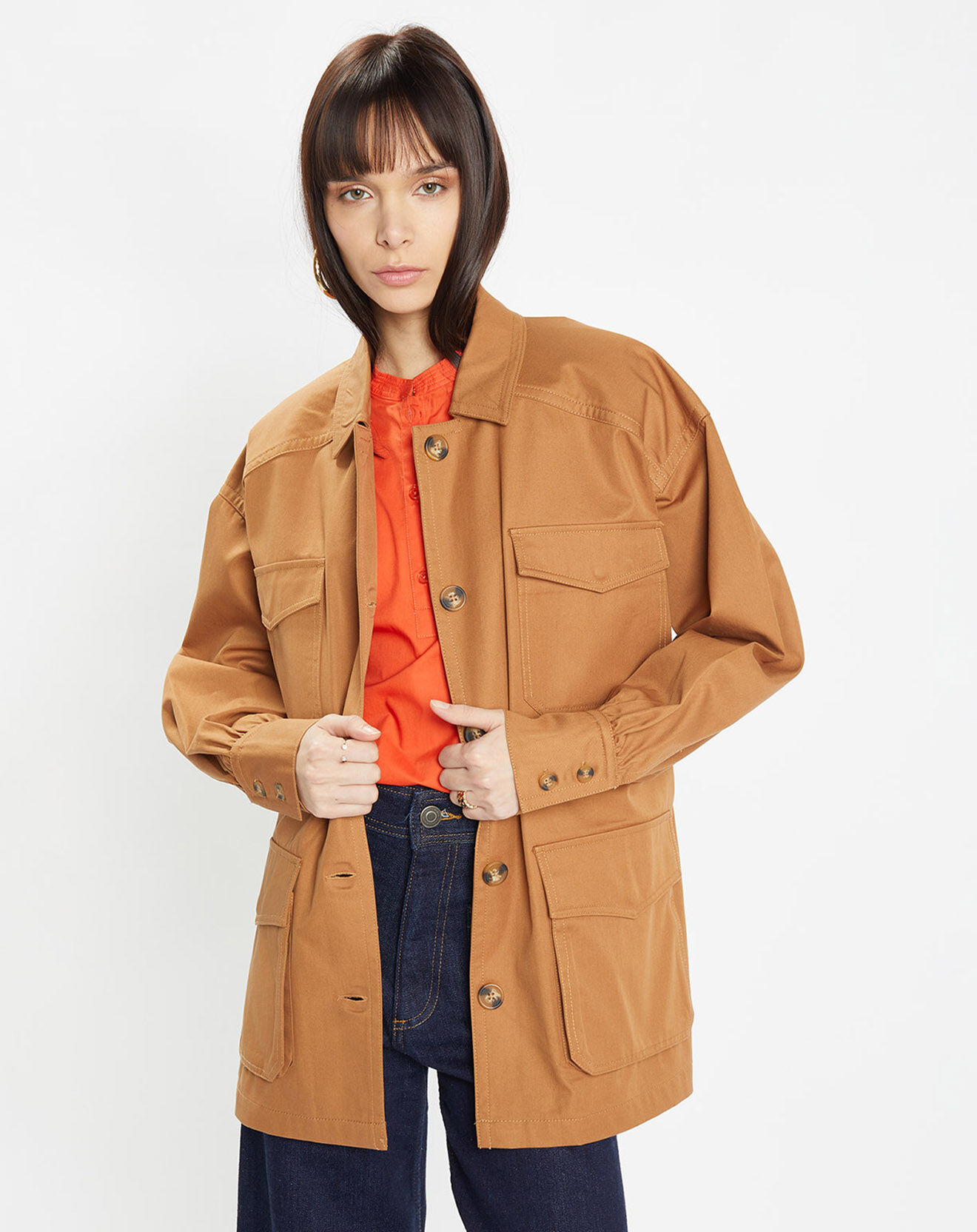 Galeries Lafayette Veste Saharienne en Coton épais camel