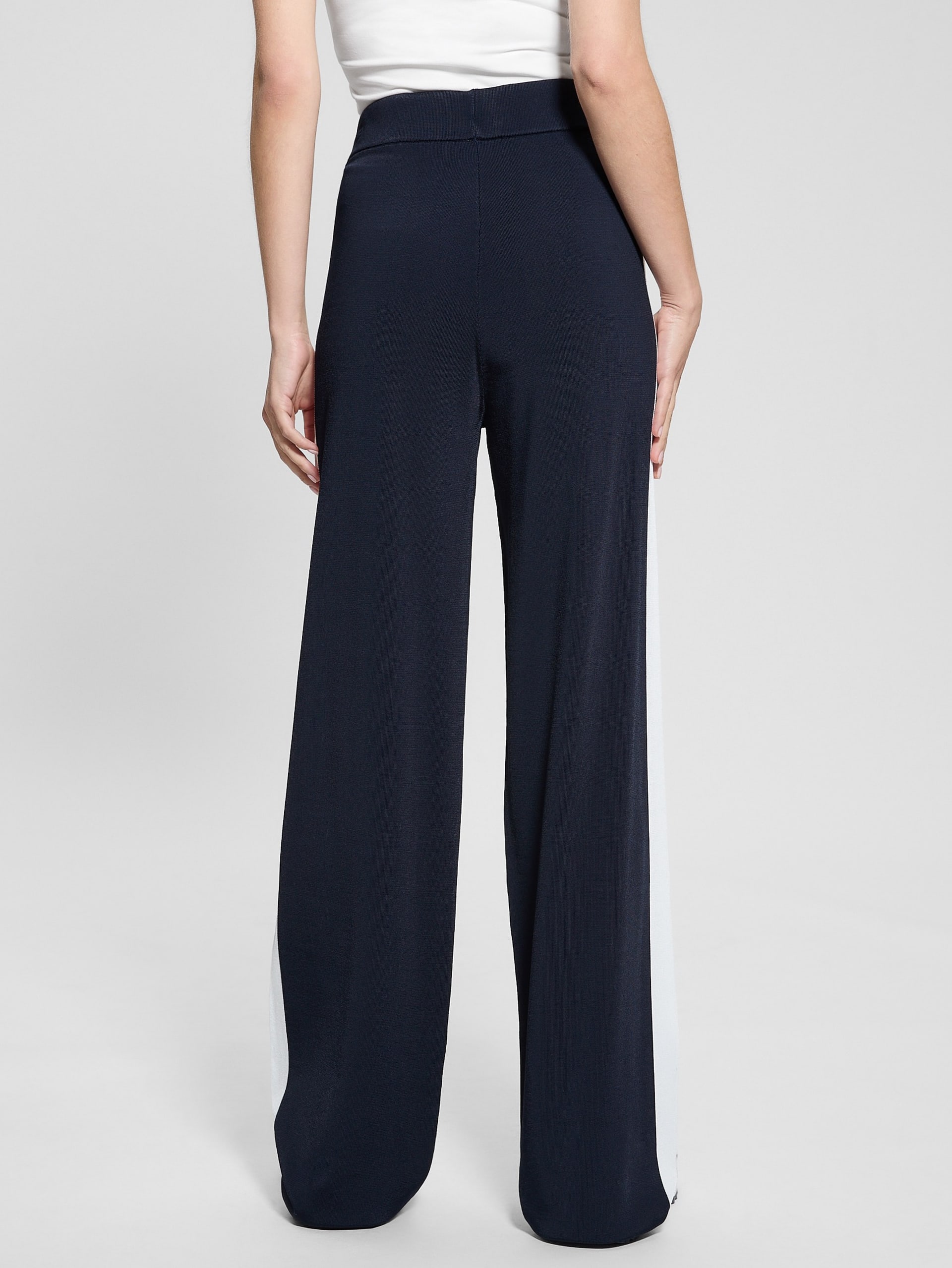 Calça de malha listrada