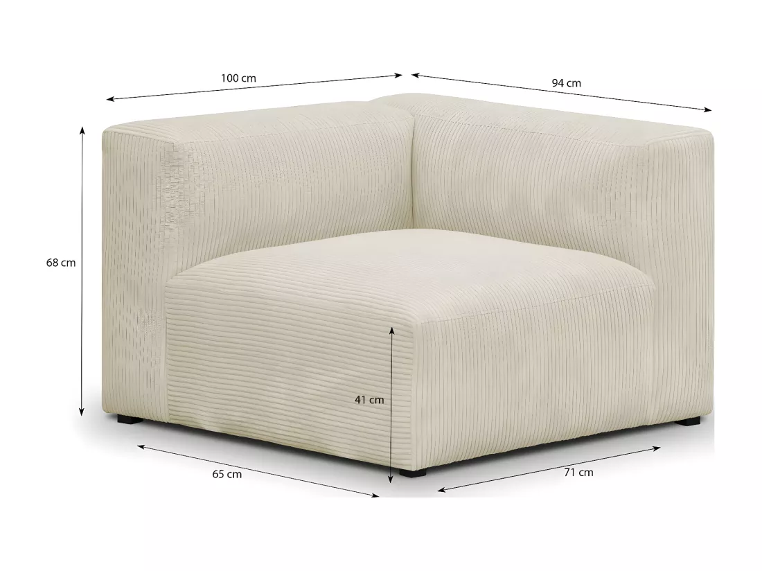 Chauffeuse d'angle à droite modulable en velours côtelé beige - Modulo