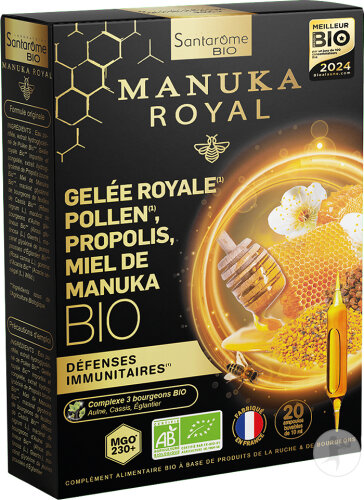 Santarome Bio Gelée Royale-Pollen-Propolis-Miel De Manuka Bio 20 Ampoules