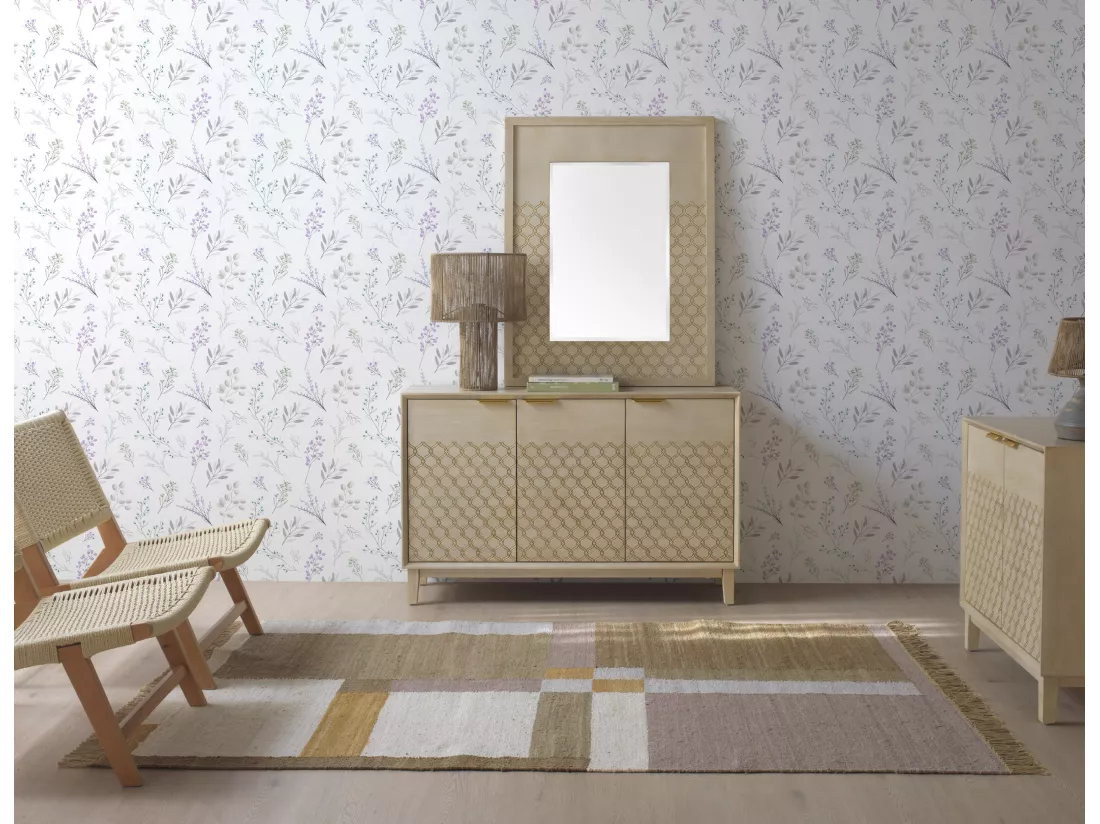 Miroir plaqué chêne et beige
