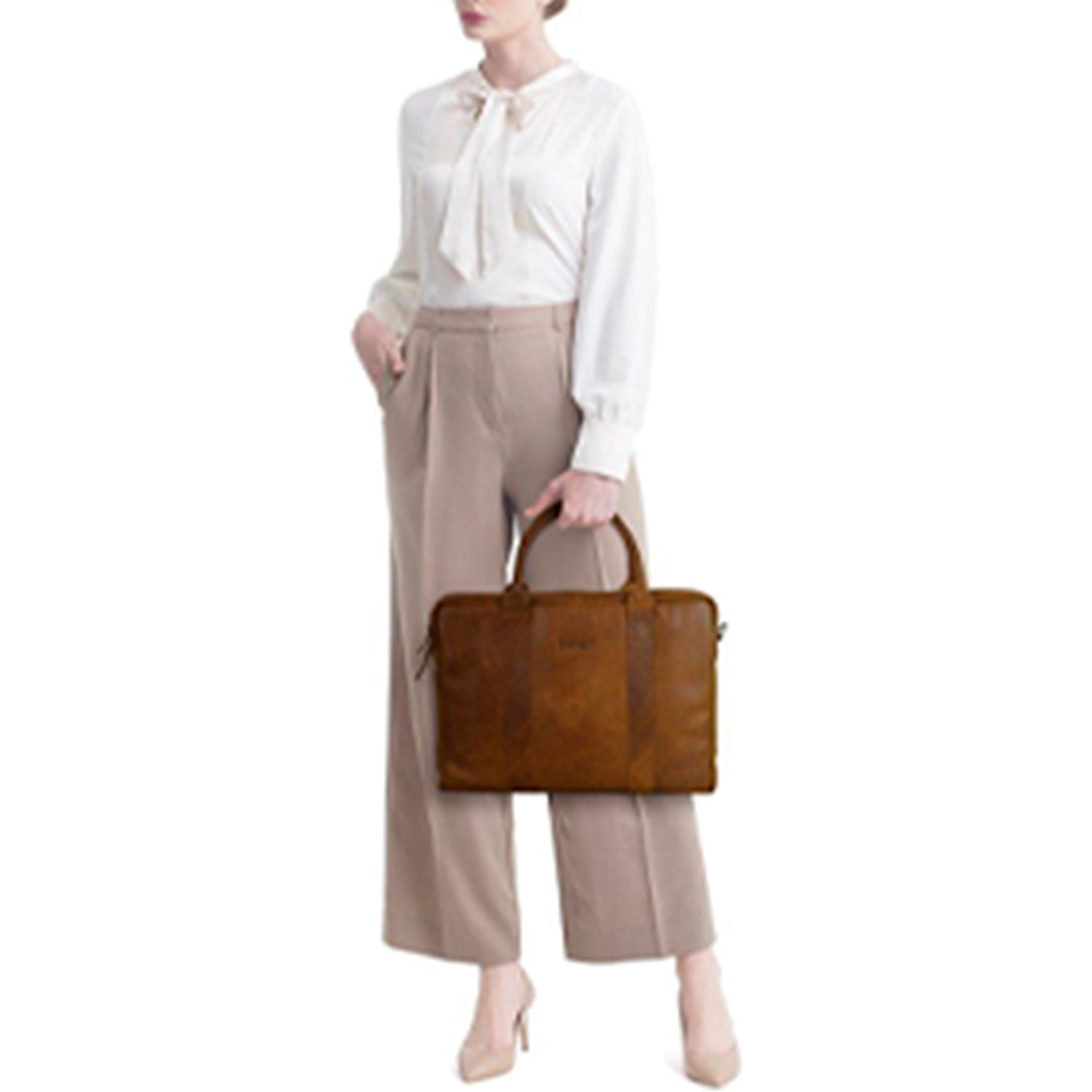 DSTRCT Limited Double Zip 15'' Laptoptas + sleutelhanger cognac