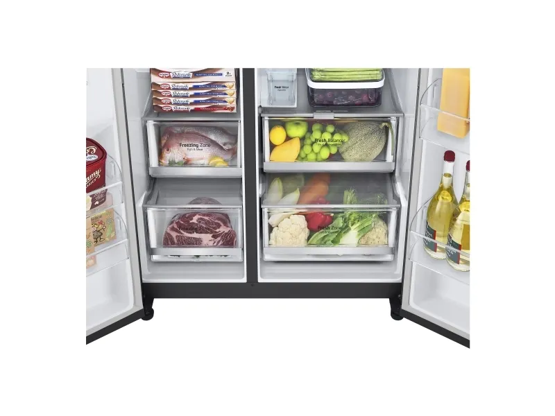 LG InstaView GSGV81EPLL, Fritstående, Amerikansk dør, Sort, Indvendig, R600a, Glas