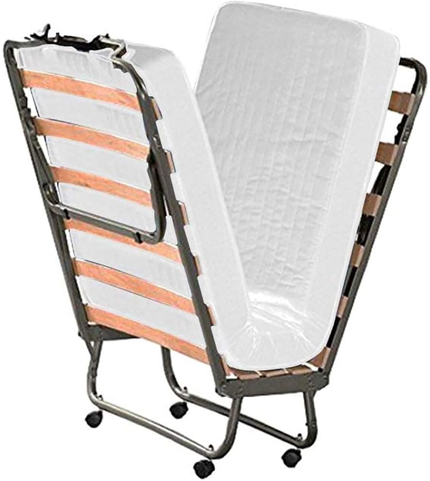 Cortassa Soluko - Klappbett mit 10 cm hoher Matratze aus Memory-Schaum, Einzel-Lattenrost mit Holzlatten 80 x 200 cm, platzsparendes Bett mit Rollen