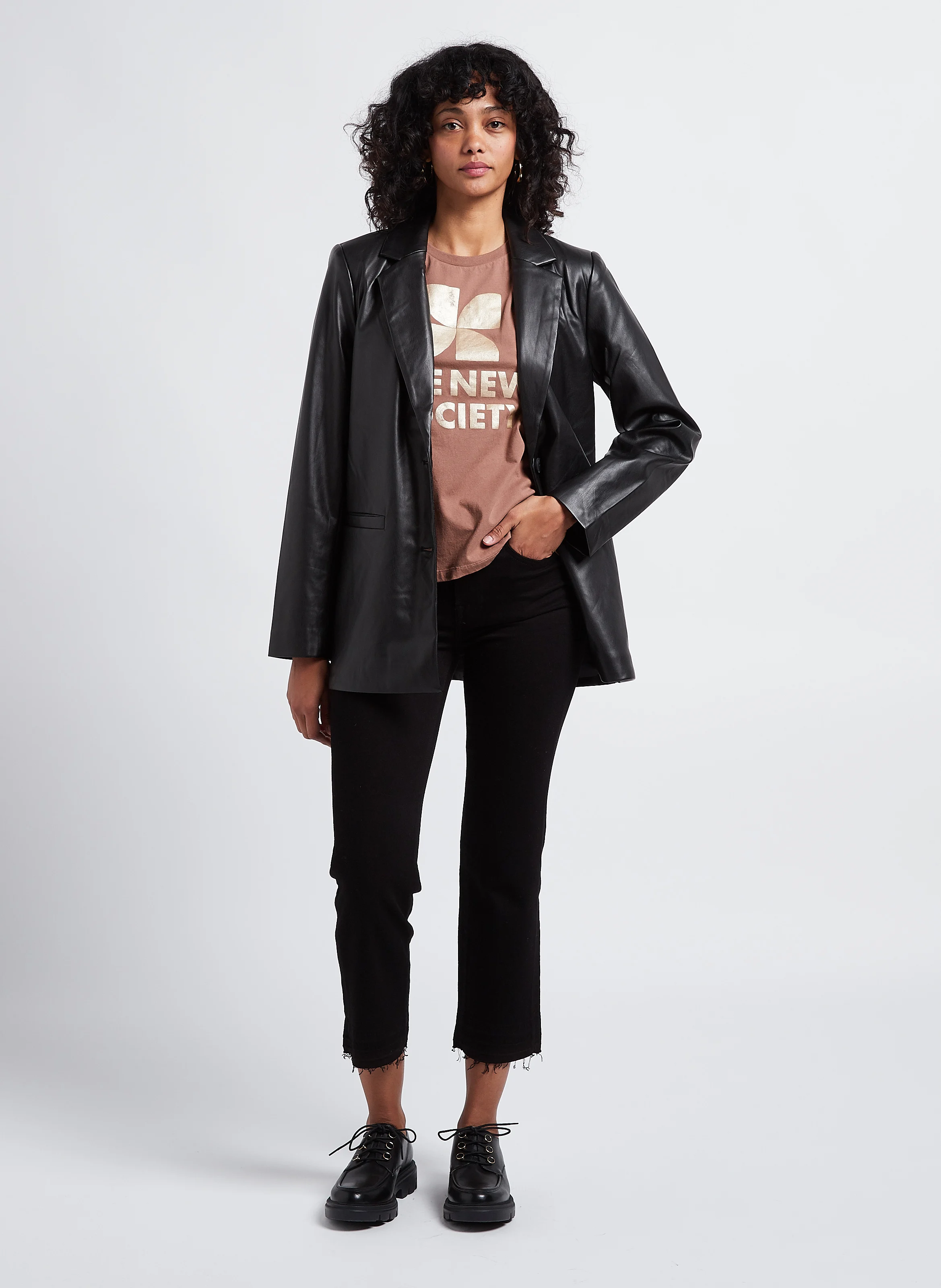 AMARA - Tee-shirt col rond sérigraphié en coton | Marron