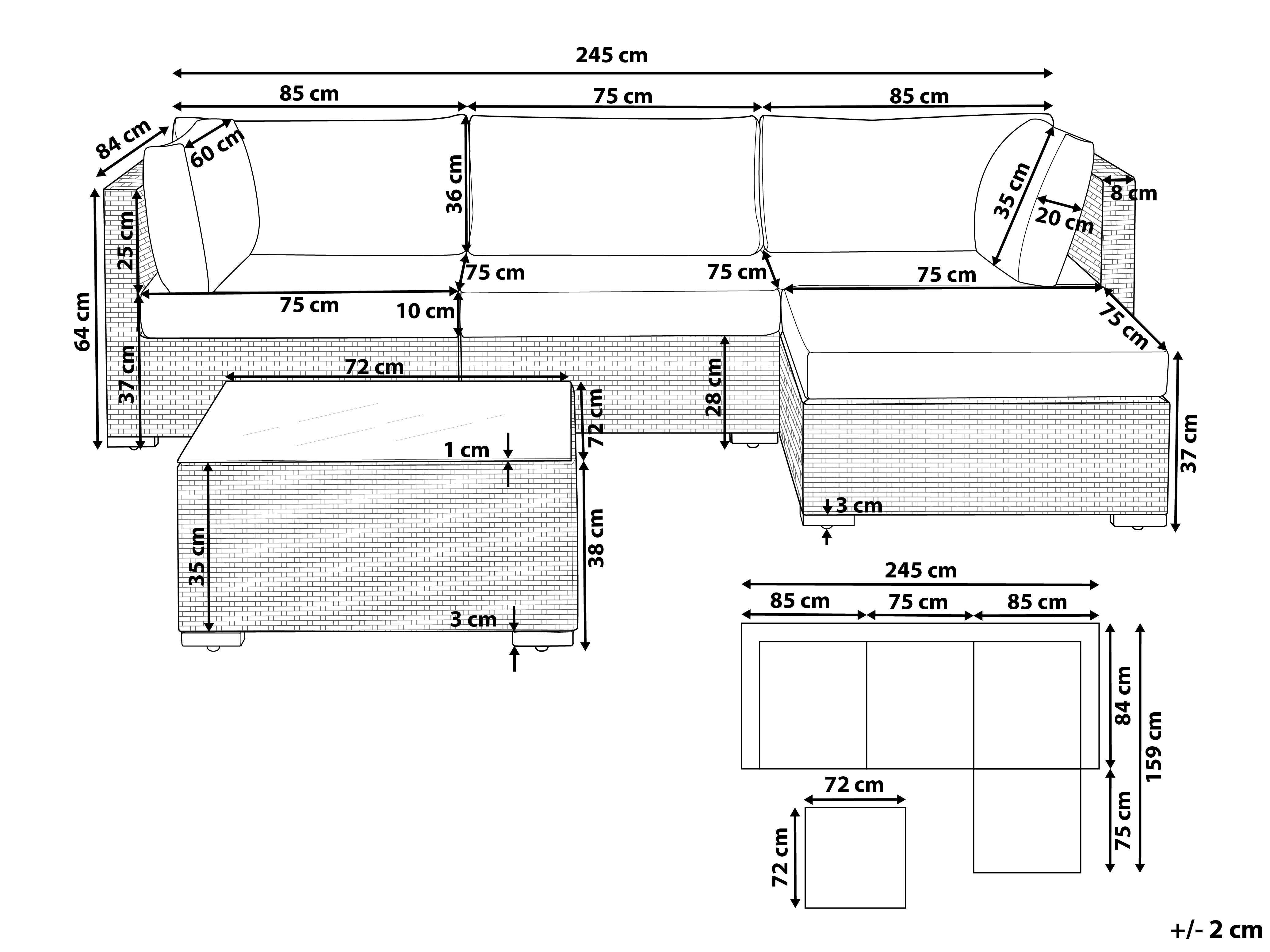 Tuin hoekloungeset met tafel 4-zits SANO linkszijdig modulair PE rotan Wit