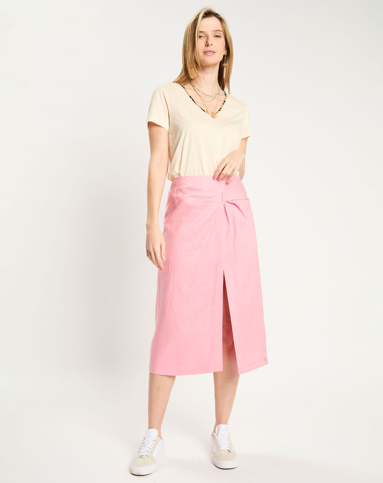Scotch & Soda Jupe Midi 100% Lin rose
