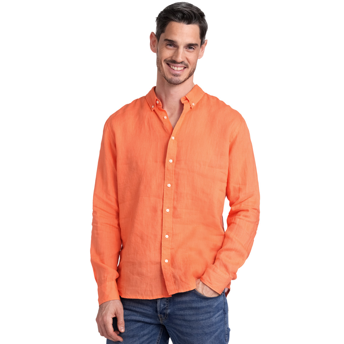 VanVaan Herren Leinen-Hemd mit Button-Down-Kragen orange