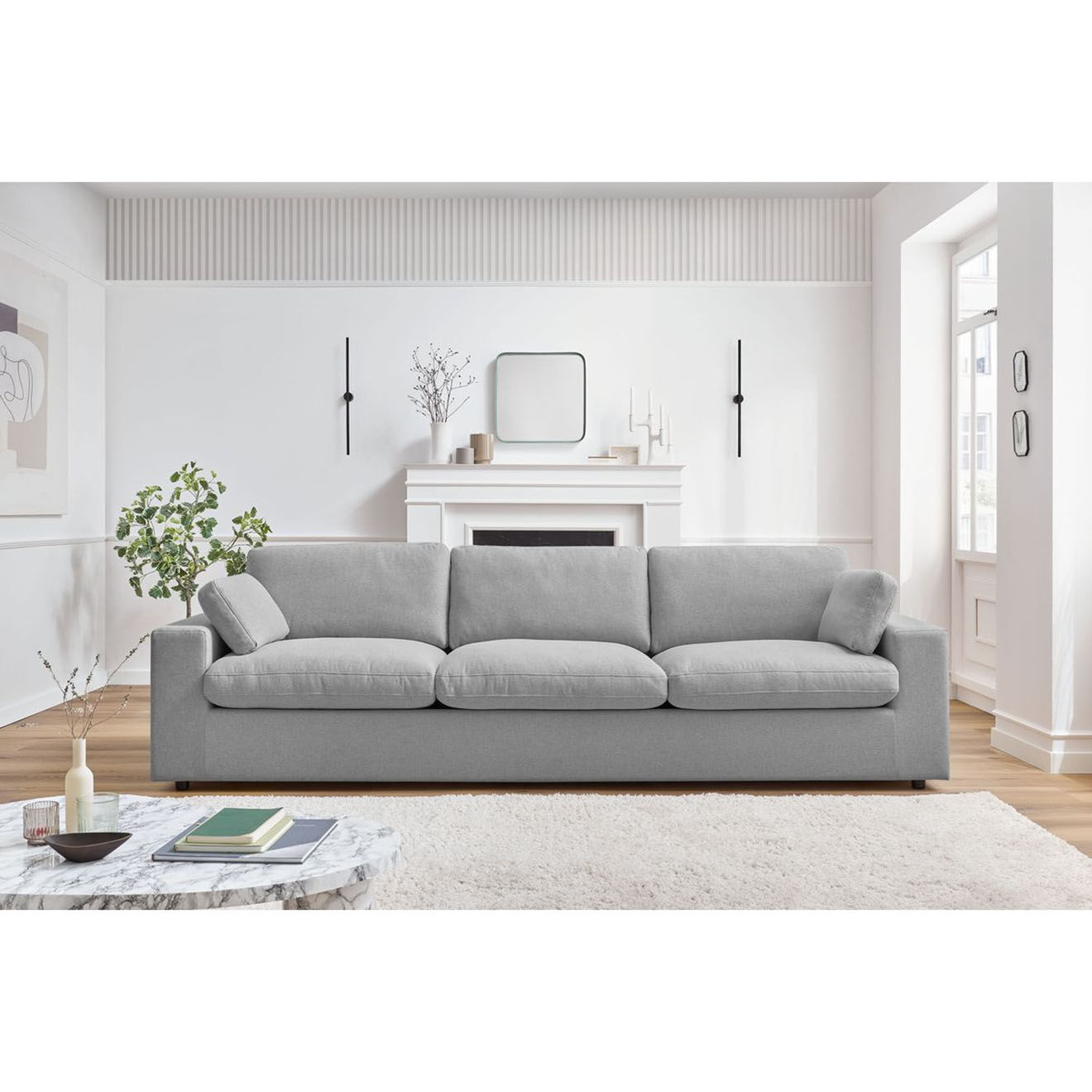Bobochic Canapé droit fixe 4 places Belair gris clair - 280x93x80 cm