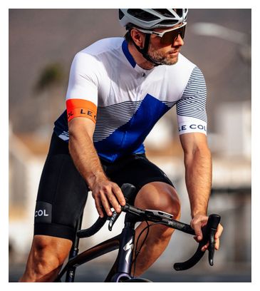 Maillot Manches Courtes Le Col Sport Léger Bleu/Blanc