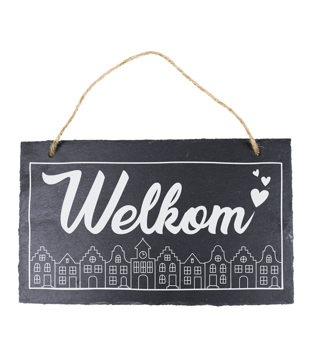 Leisteen Bordje Welkom 25cm