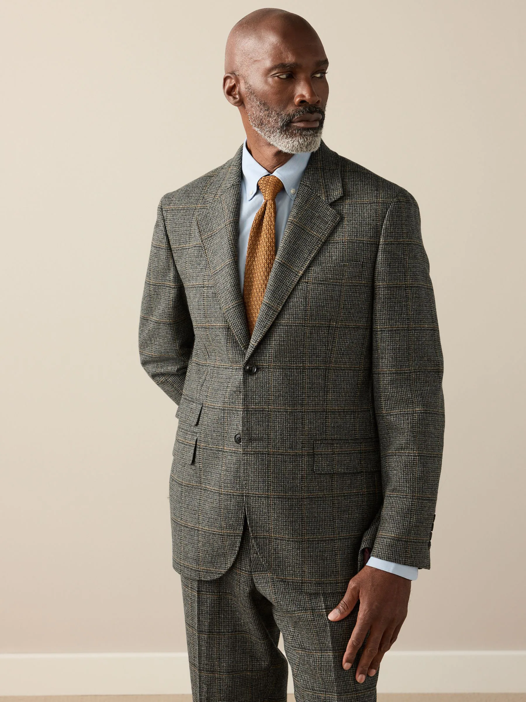 Groen - Regular Fit Signature Abraham Moon 100% Wool Tweed Check Suit Jacket