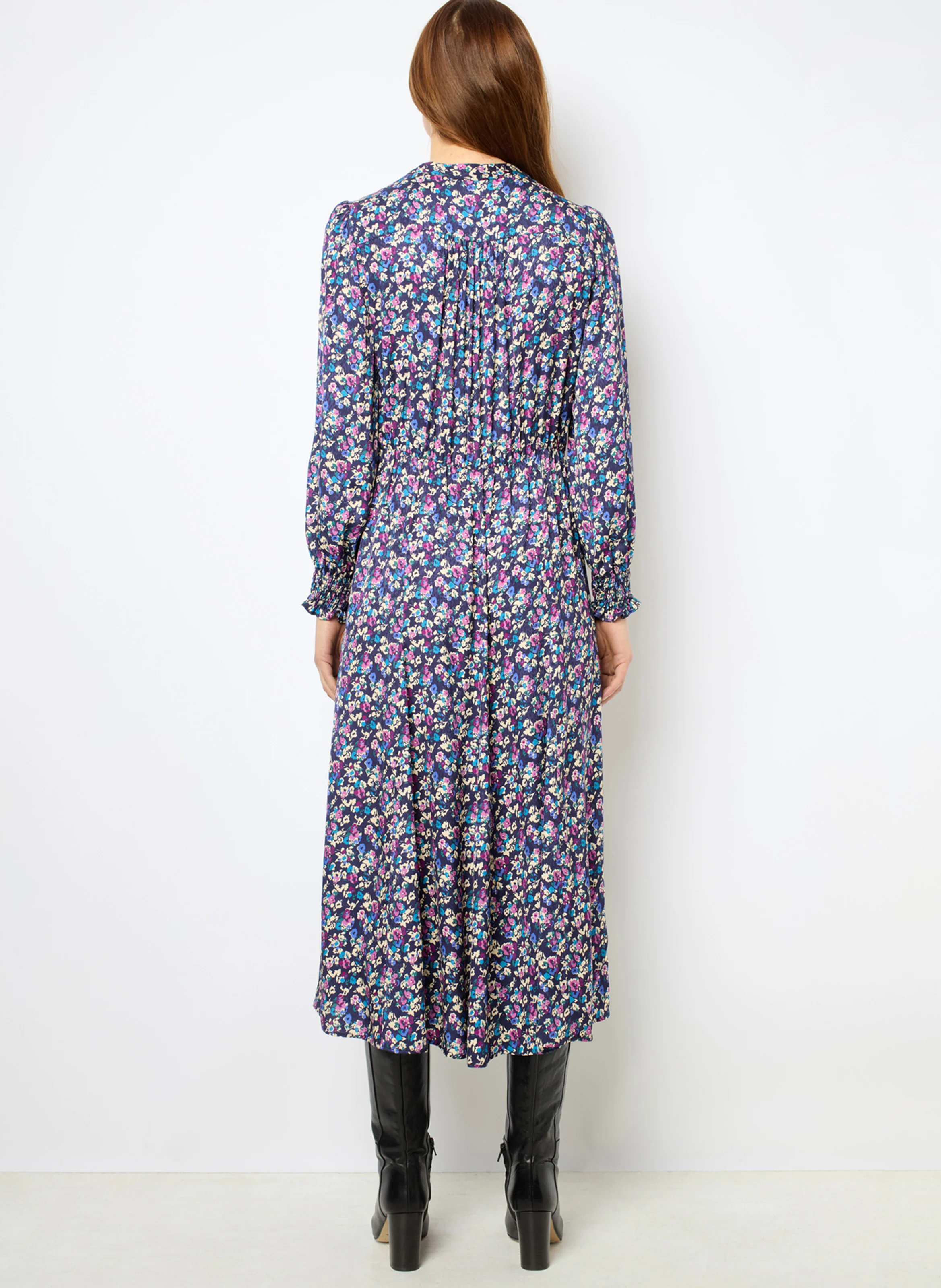 SAMIRA - Robe midi cintrée à col rond | Bleu