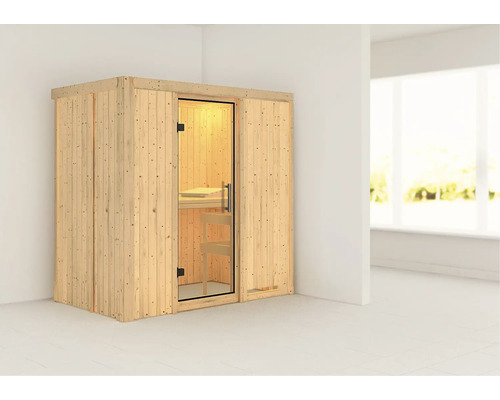 Karibu Mariado modulaire sauna zonder oven en dakkroon, met volledig glazen deur van helder glas