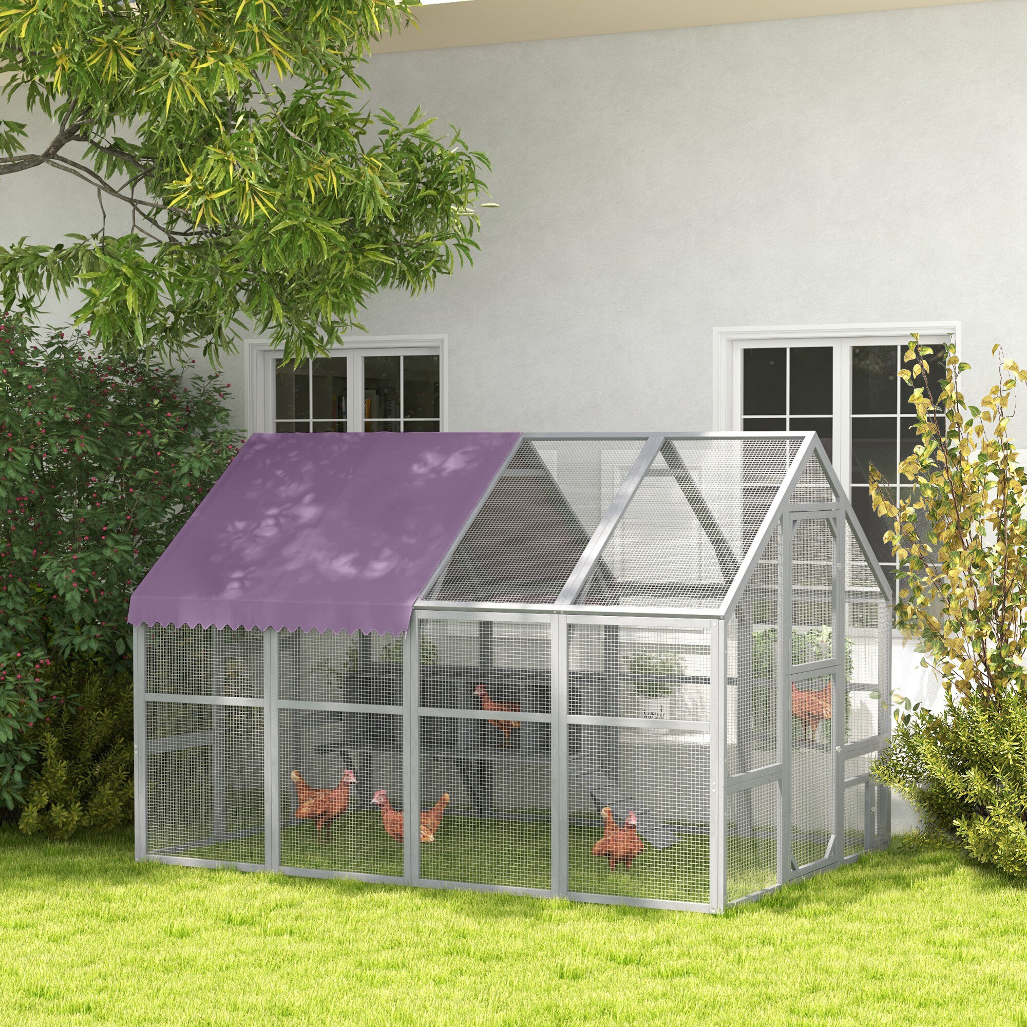 PawHut Hühnerstall mit Schattendach grau 280L x 185,5B x 188H cm