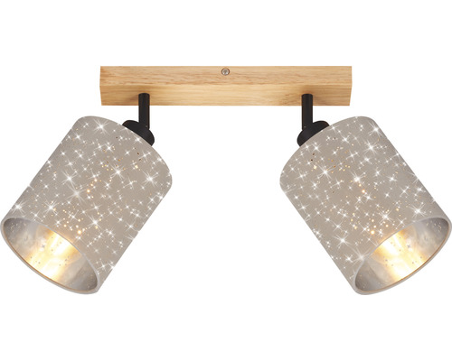Plafondspot, 2-lichts, HxLxB 19,5x13x3,6 cm, naturel/zwart, stoffen kap taupe met sterdecoratie