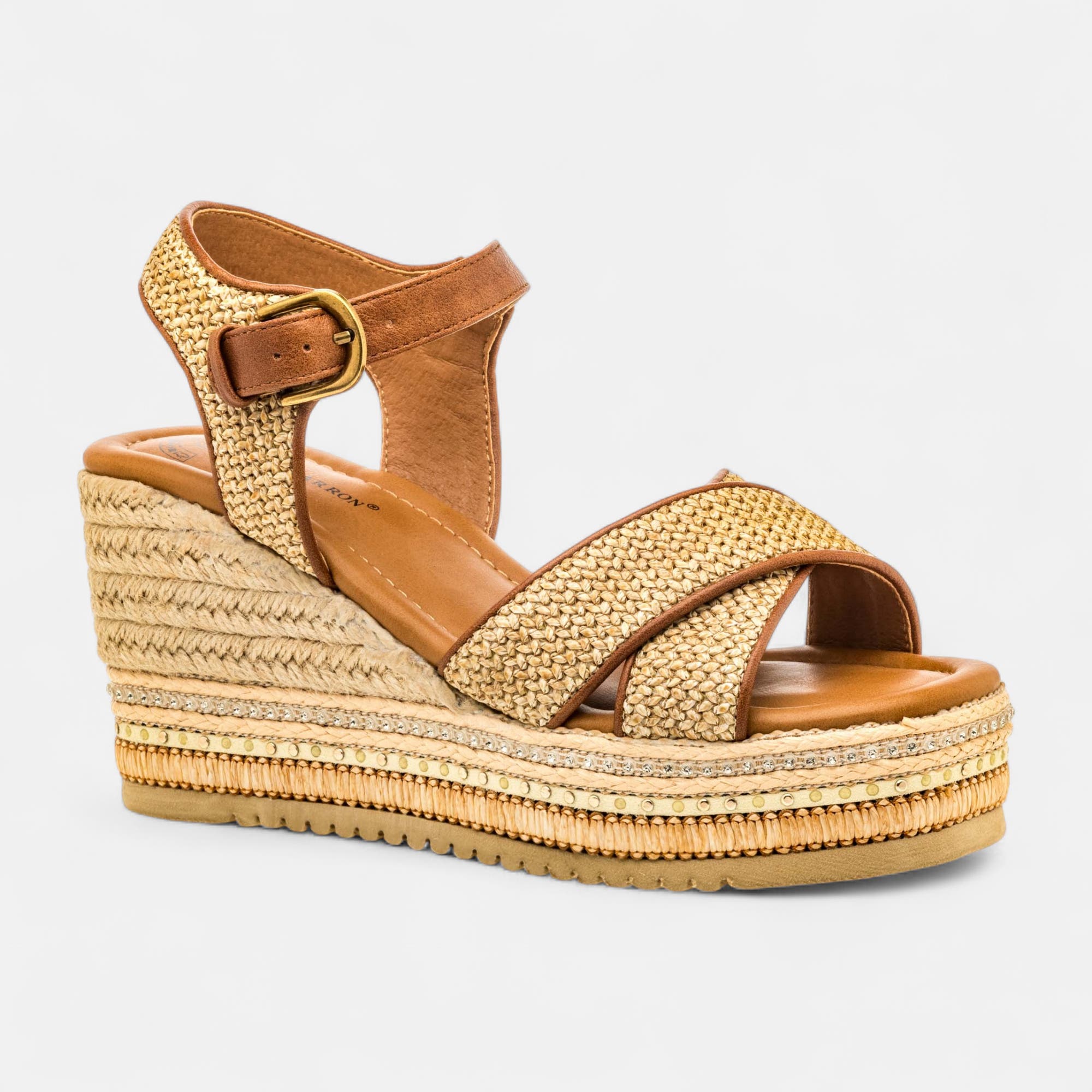 Nu-pieds à talon compensé Femme cognac