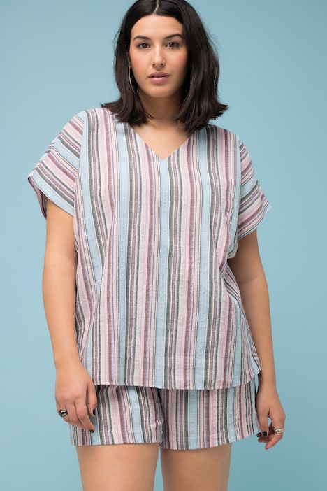 Blusenshirt, oversized, Streifen, V-Ausschnitt