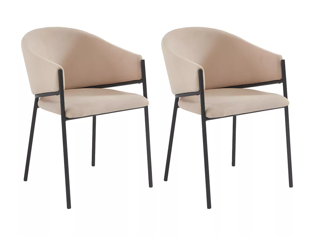 Lot de 2 chaises avec accoudoirs en tissu et métal noir - Beige - ORDIDA de Pascal MORABITO