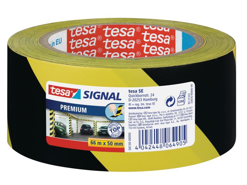 tesa Absperrband Signal 66 mx 50 mm Schwarz/Gelb Sichtbare Markierungen und Absperrungen