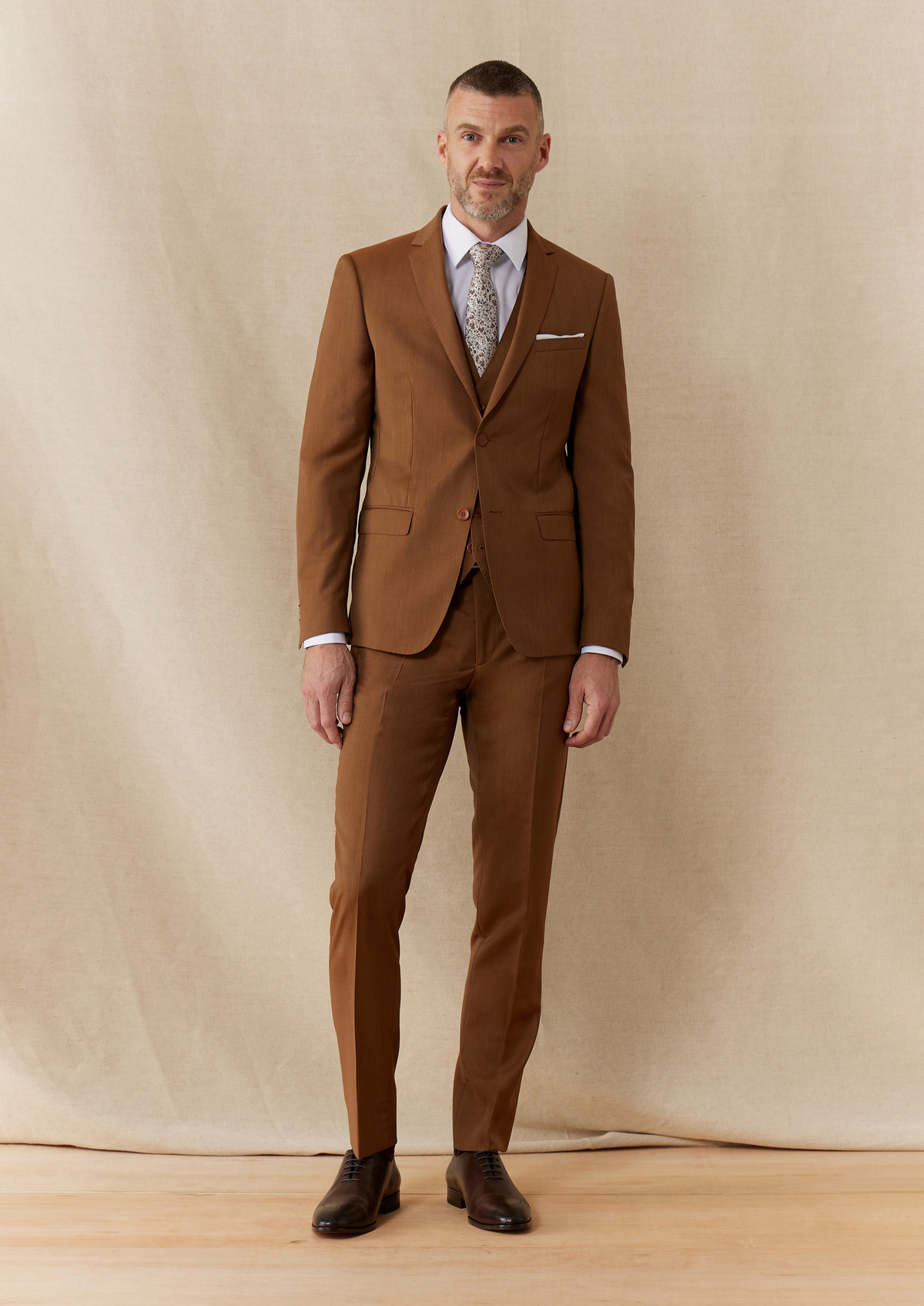 Costume 2 pièces Slim en laine unie terracotta