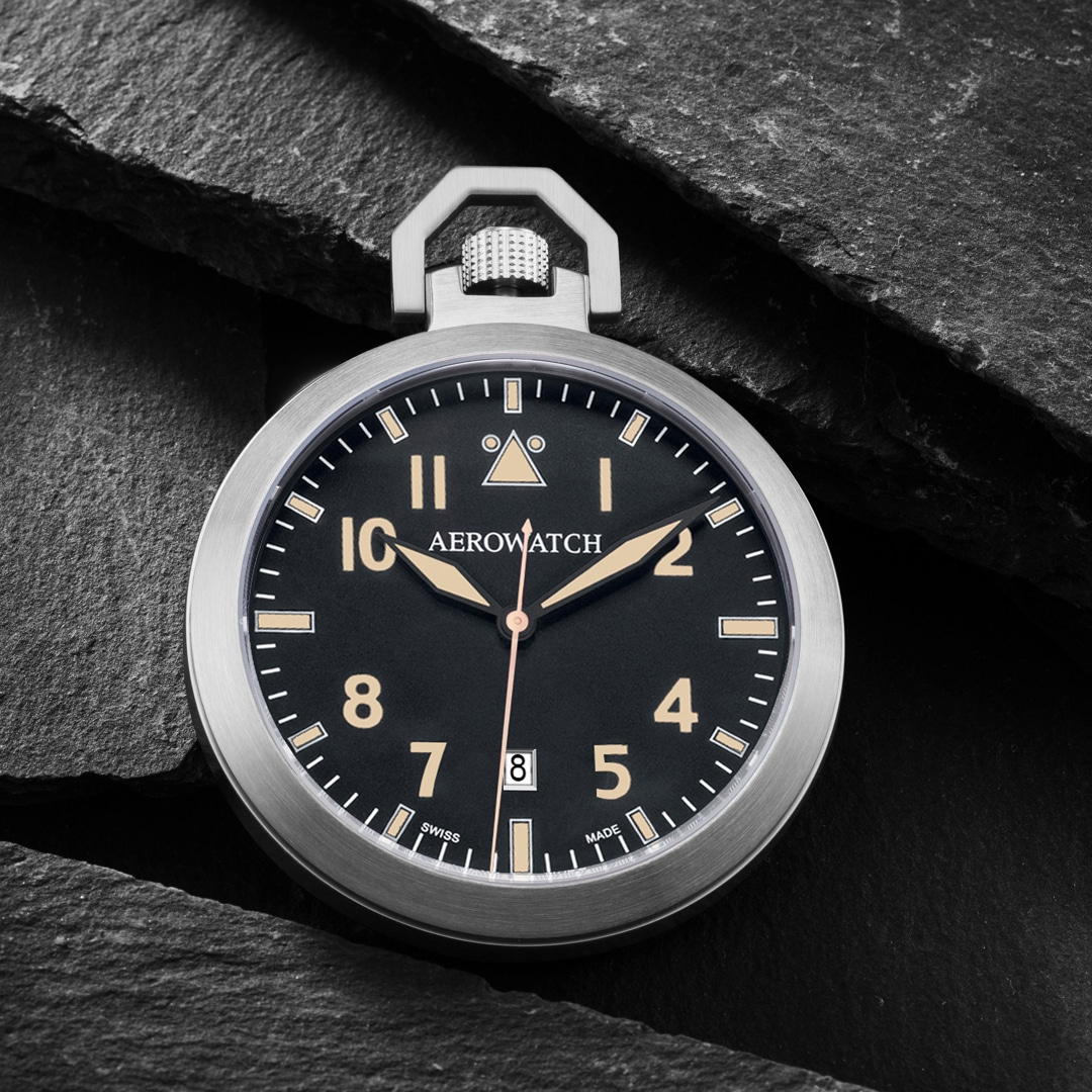Aerowatch Taschenuhr Lépine Quartz sapphire Silbrig / Schwarz Ø 48mm