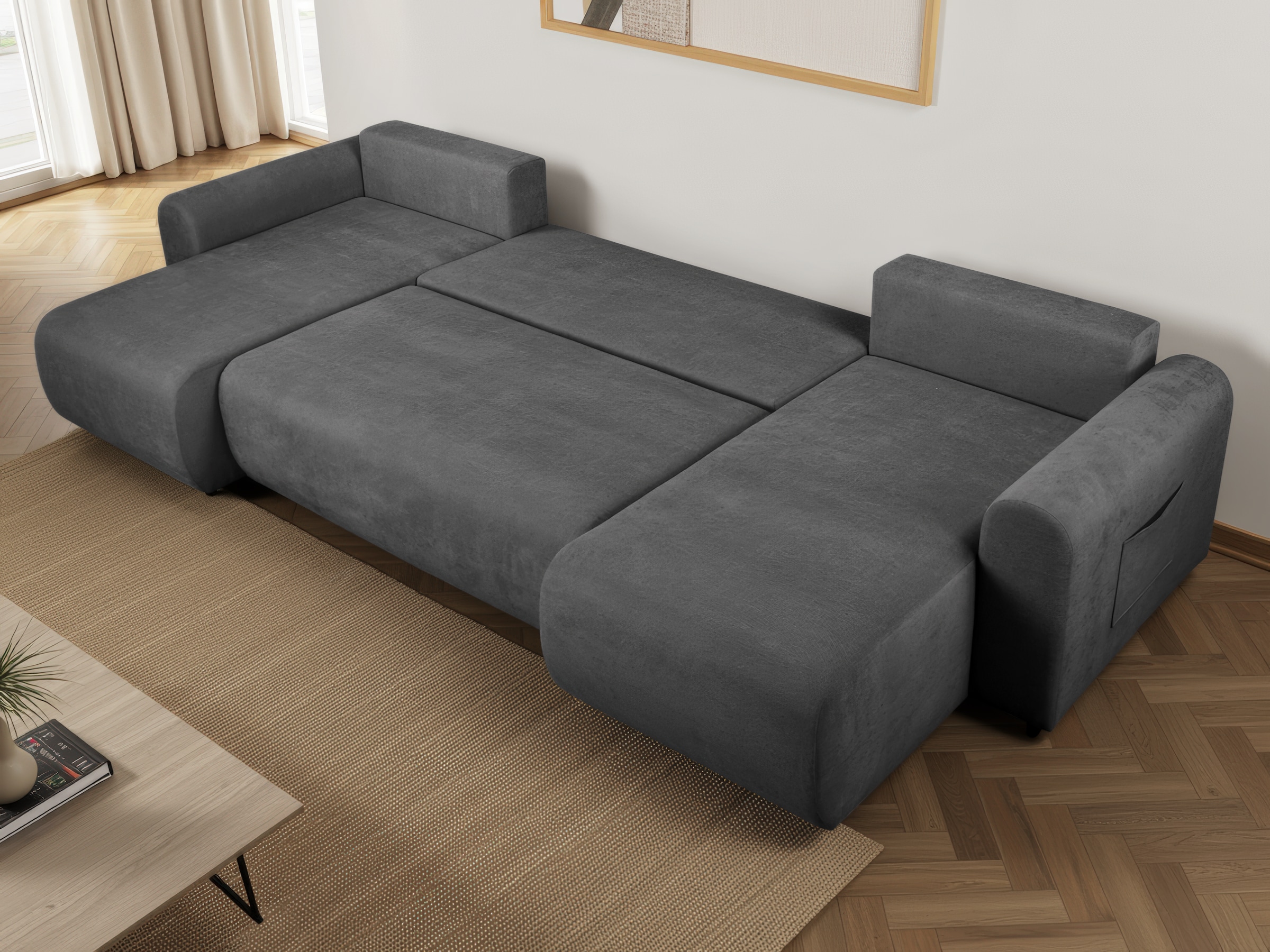 GOODproduct Wohnlandschaft »JONAA, 311 cm, U-Form, Schlafsofa, Boxspringfederung, Cord u. Struktur« 133/270cm, Bettkasten, Seitentaschen, Cord und Struktur