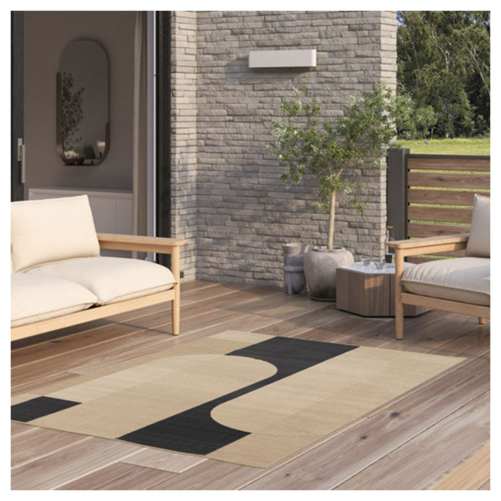 Tapis intérieur et extérieur en relief - roma - beige et noir - 120 x 170 cm