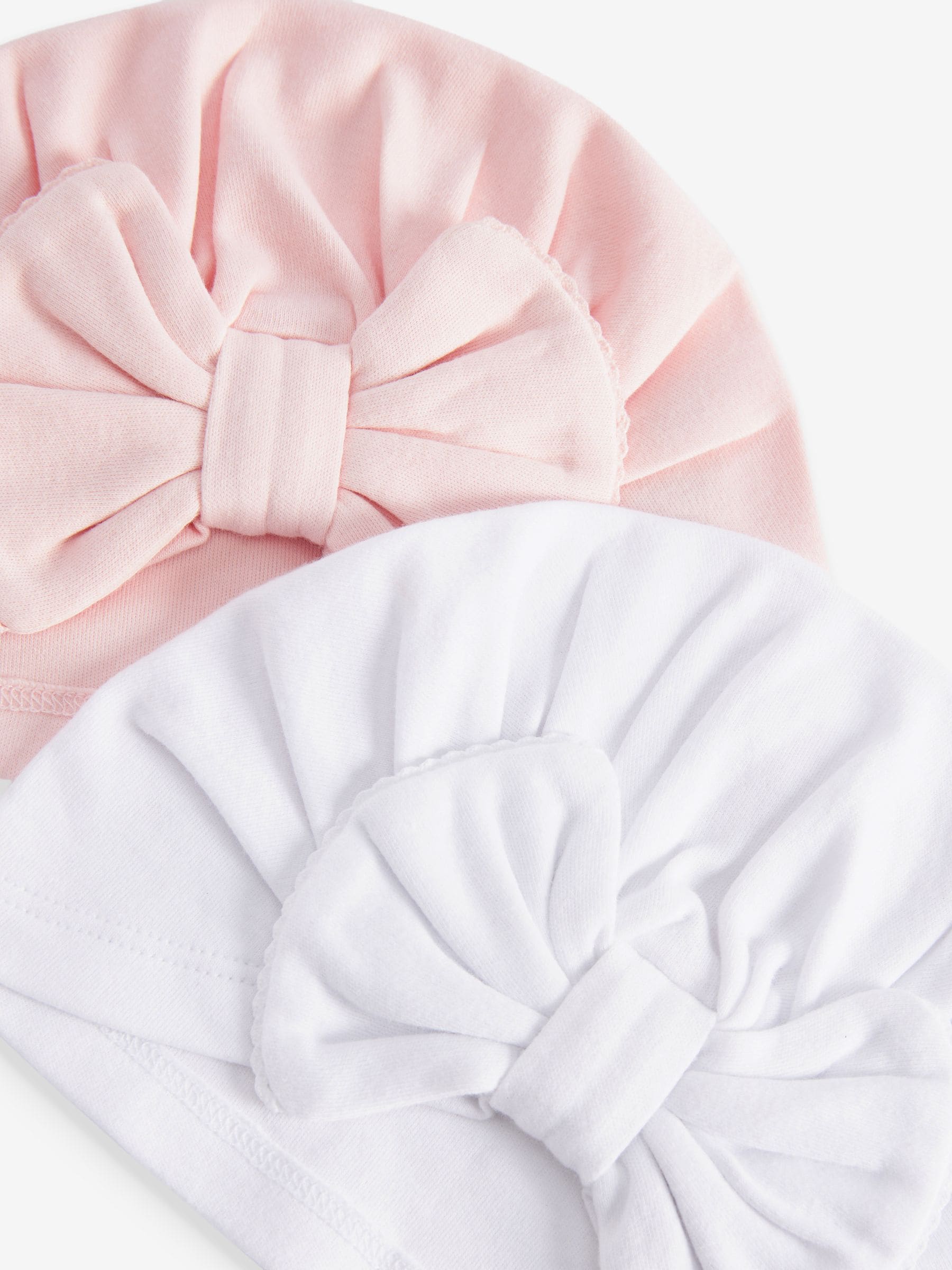 Roze/wit grote strik - Set van 2 babyturbanen (0-18mnd)