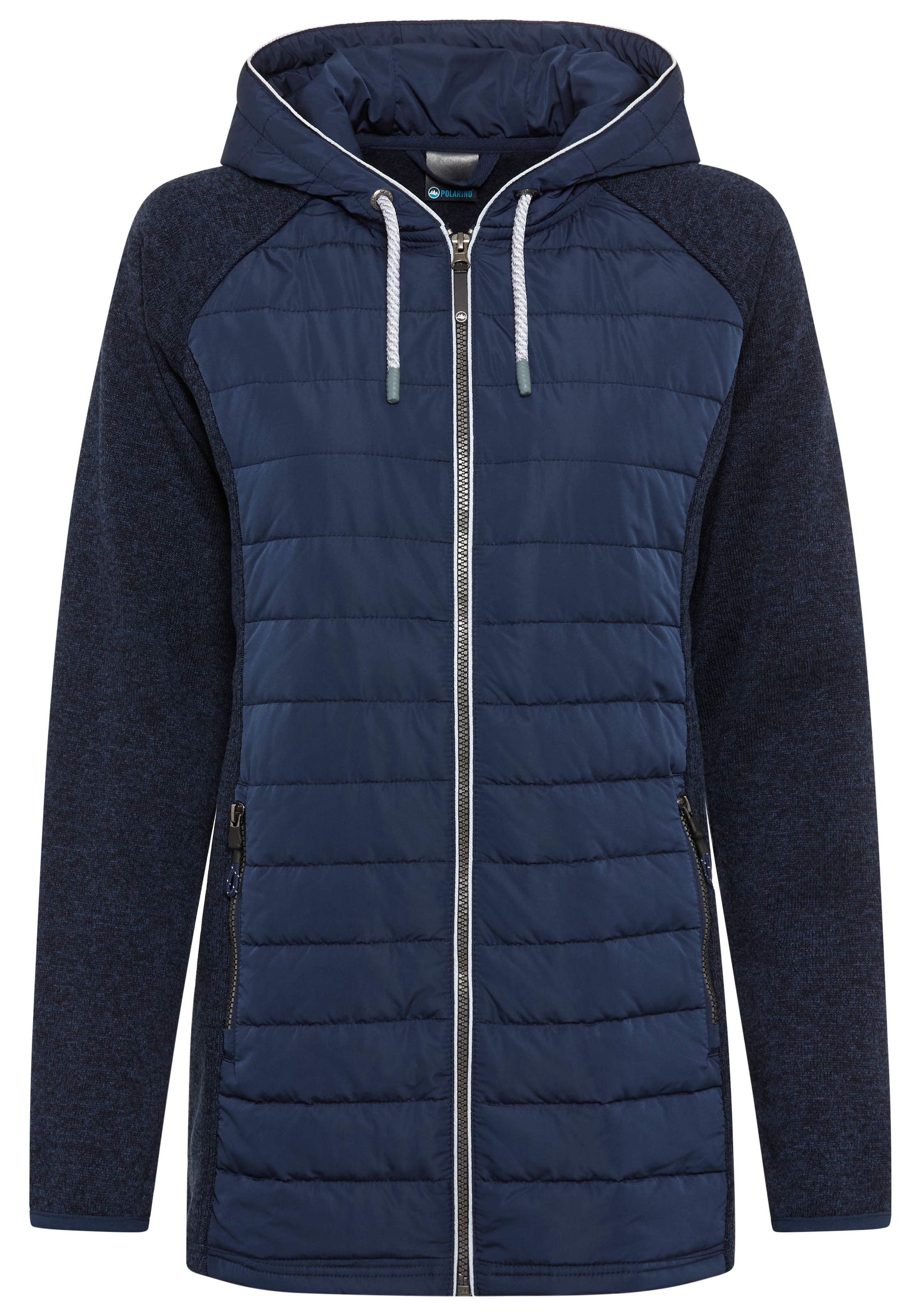 Polarino Strickfleecejacke mit Kapuze mit wattiertem Bereich-Hybridjacke, Übergangsjacke