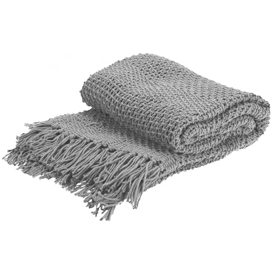 Excellent Houseware dekentje-plaid - katoen - taupe - 130 x 170 cm