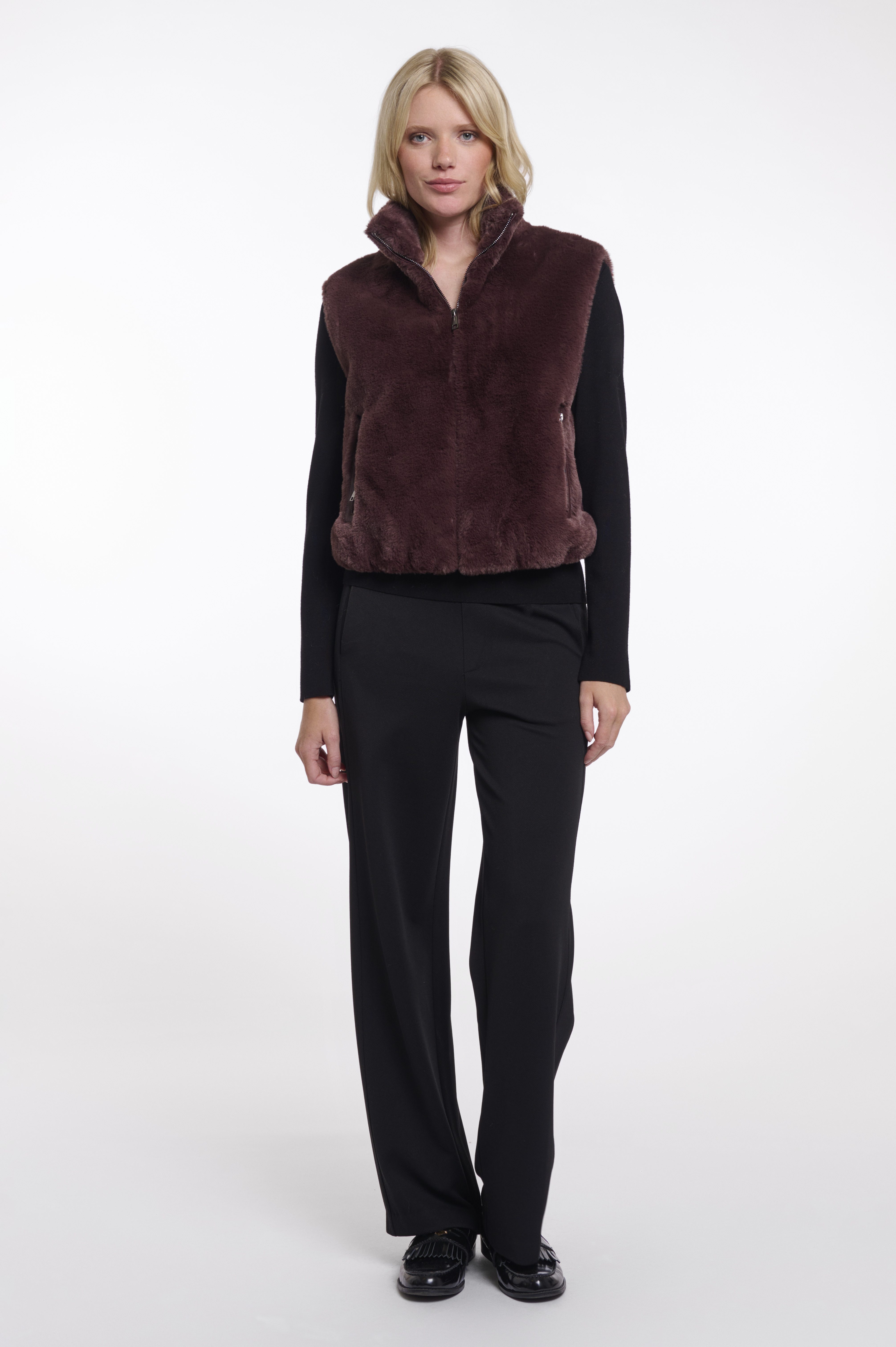 Rino & Pelle - Nikki Short Faux Fur Waistcoat - Chocolate Bean