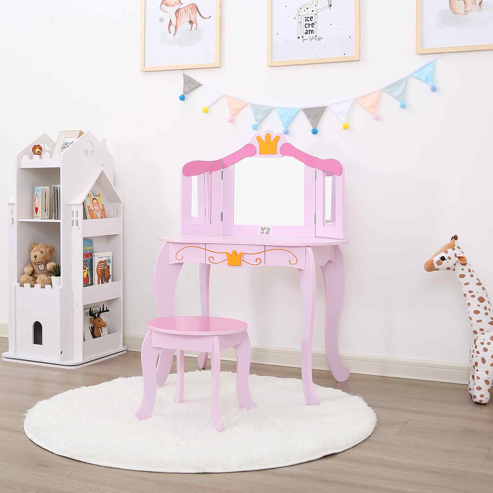 Baby Vivo Kinderschminktisch FIONA mit klappbaren Spiegeln und Hocker