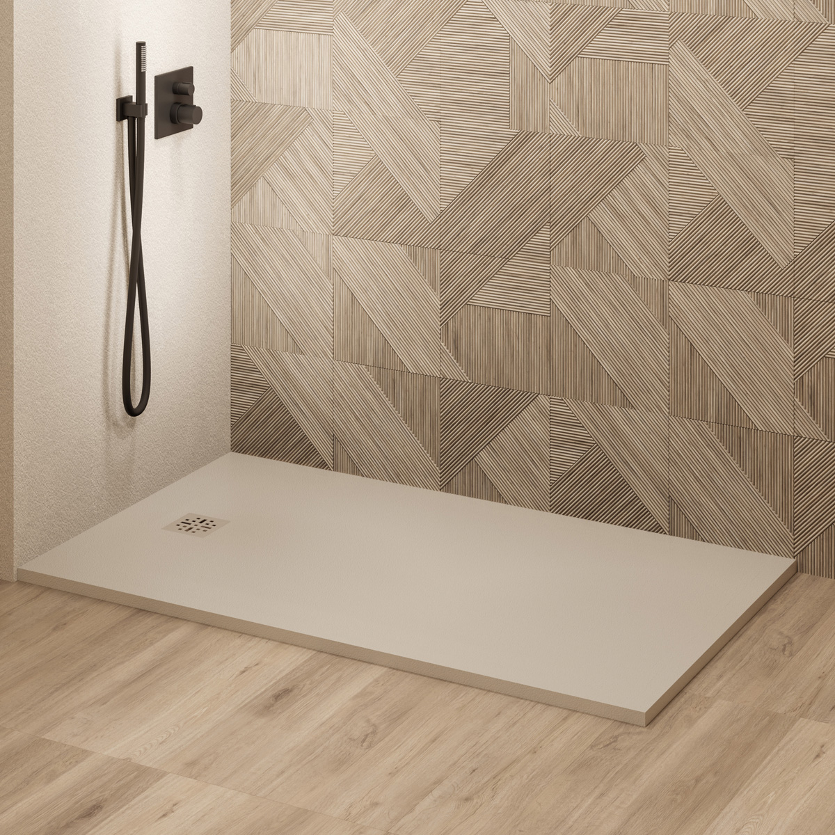 Saniclear Lino douchebak 160x90cm met stone finish cream