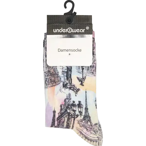 Damensocke 360° Print schwarz / bunt Gr. 35 / 38