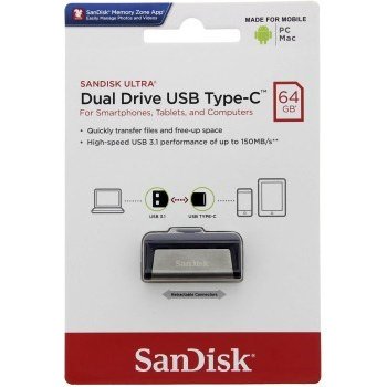 SanDisk 173338 lecteur USB flash 64 Go USB Type-A / USB Type-C Noir, Argent