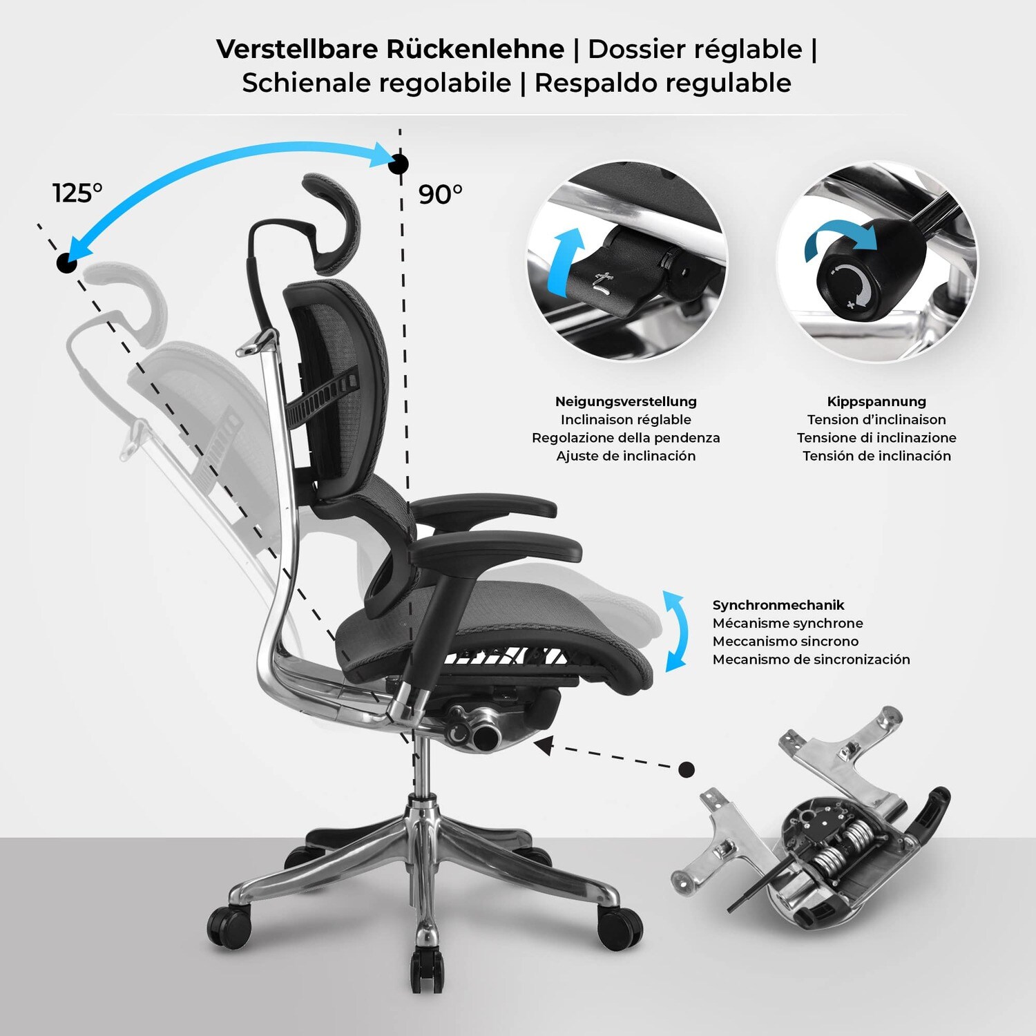 TPFLiving Bürostuhl Norman Ergonomic mit Netzbezug Grau