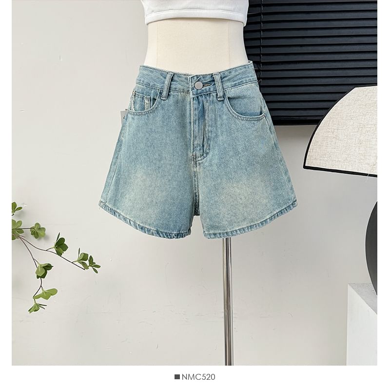 Lemongrass - Gewassen denim shorts met hoge taille