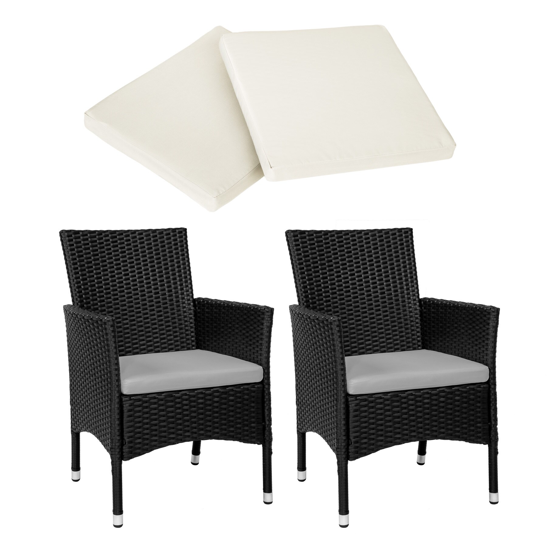 tectake® 2er Set Rattanstuhl, widerstandsfähig, 2 Bezugssets, 59 x 57 x 85 cm
