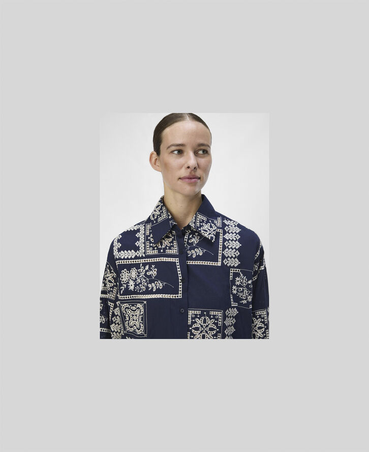 Object OBJDICTE L/S LO SHIRT CC1 AW Sky captain/white sand embroidery